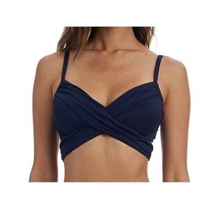 La Blanca Navy Blue Underwire Wrap Bikini Top Sweetheart Neckline NWT Size 12